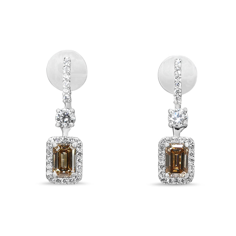 18ct White Gold Champagne and White Diamond Drop Earrings