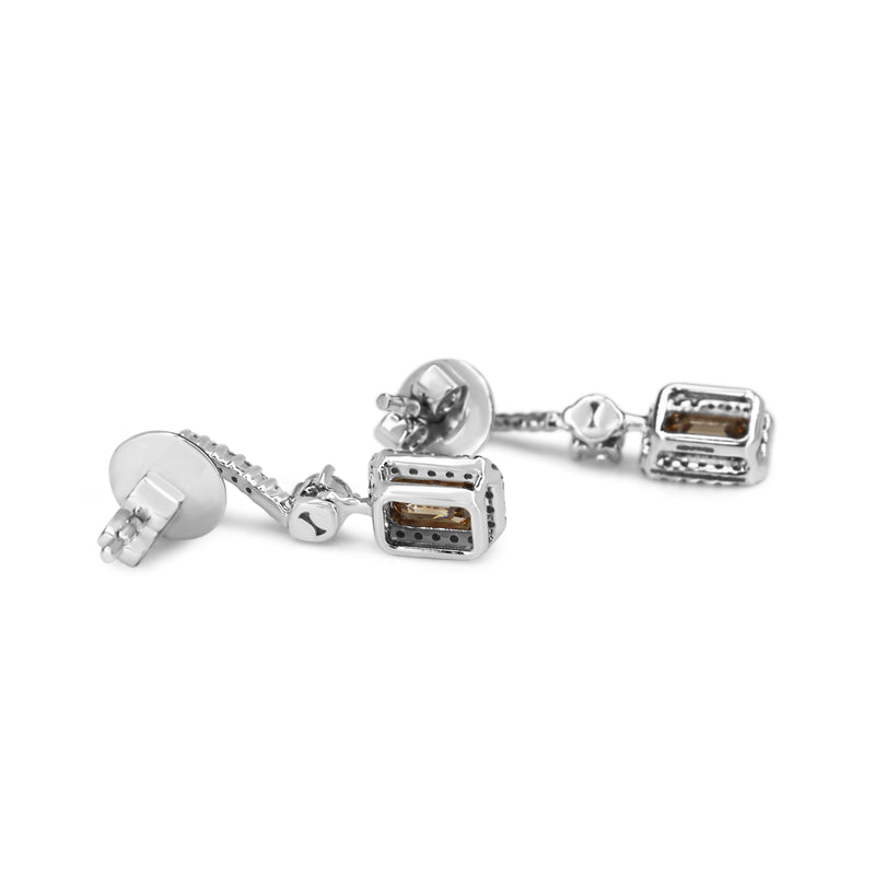 18ct White Gold Champagne and White Diamond Drop Earrings