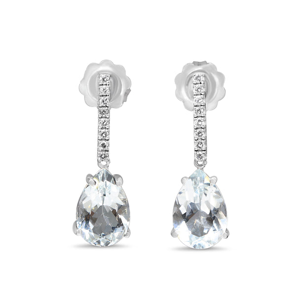 14ct White Gold Pear Aquamarine and Diamond Drop Earrings