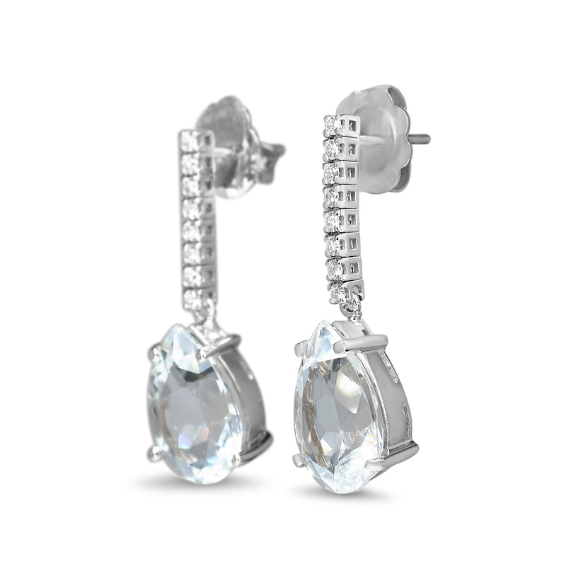 14ct White Gold Pear Aquamarine and Diamond Drop Earrings