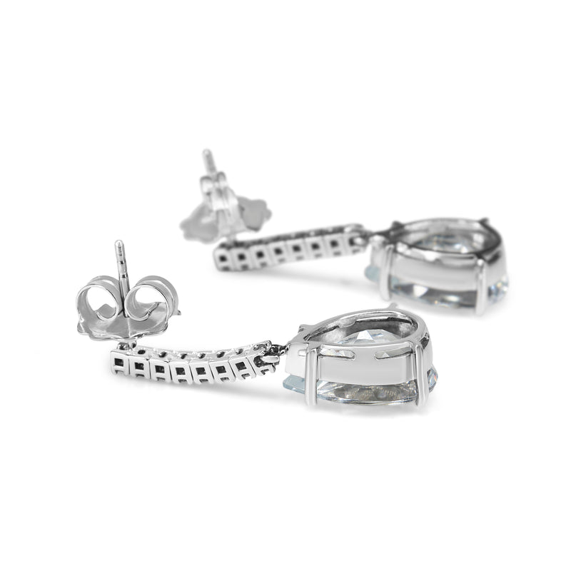 14ct White Gold Pear Aquamarine and Diamond Drop Earrings