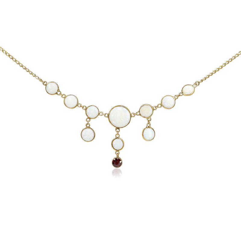 9ct Yellow Gold Opal and Paste Vintage Necklace