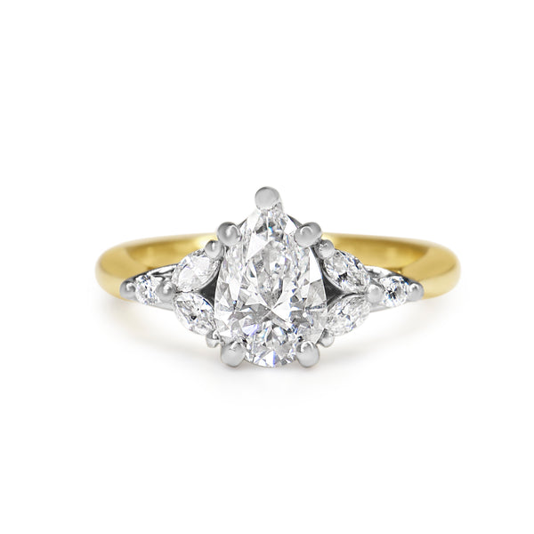 18ct Yellow and White Gold Pear and Marquise Diamond Ring