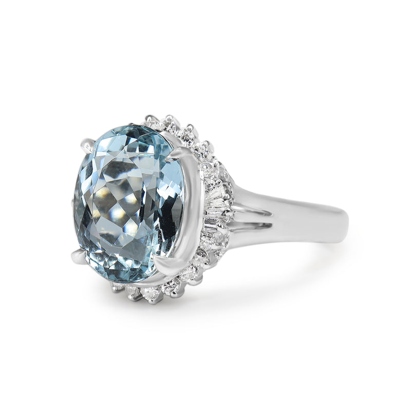 Platinum Aquamarine and Diamond Vintage Halo Ring