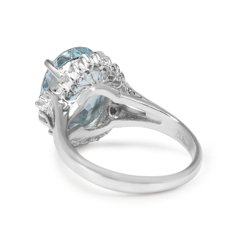 Platinum Aquamarine and Diamond Vintage Halo Ring
