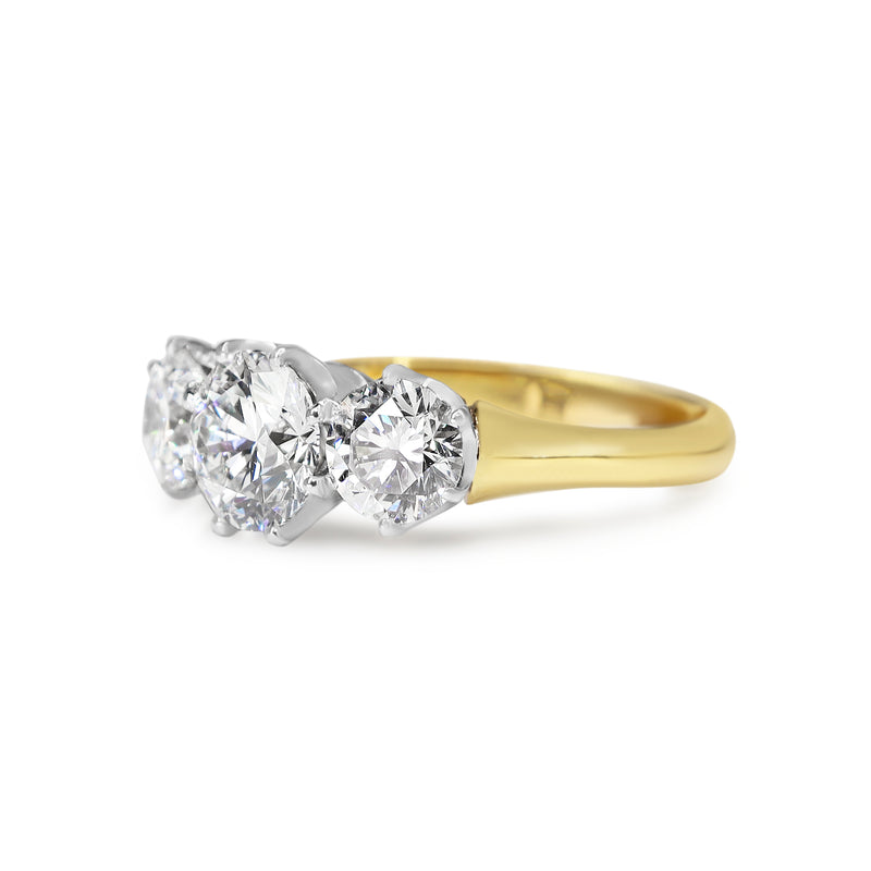 18ct Yellow and White Antique Style 3 Stone Lab Grown Diamond Ring