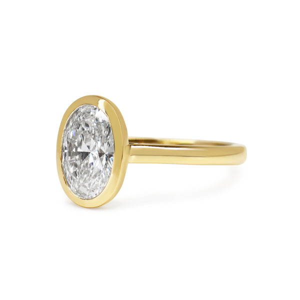 18ct Yellow Gold Bezel Set Oval Lab Grown Diamond Solitaire Ring