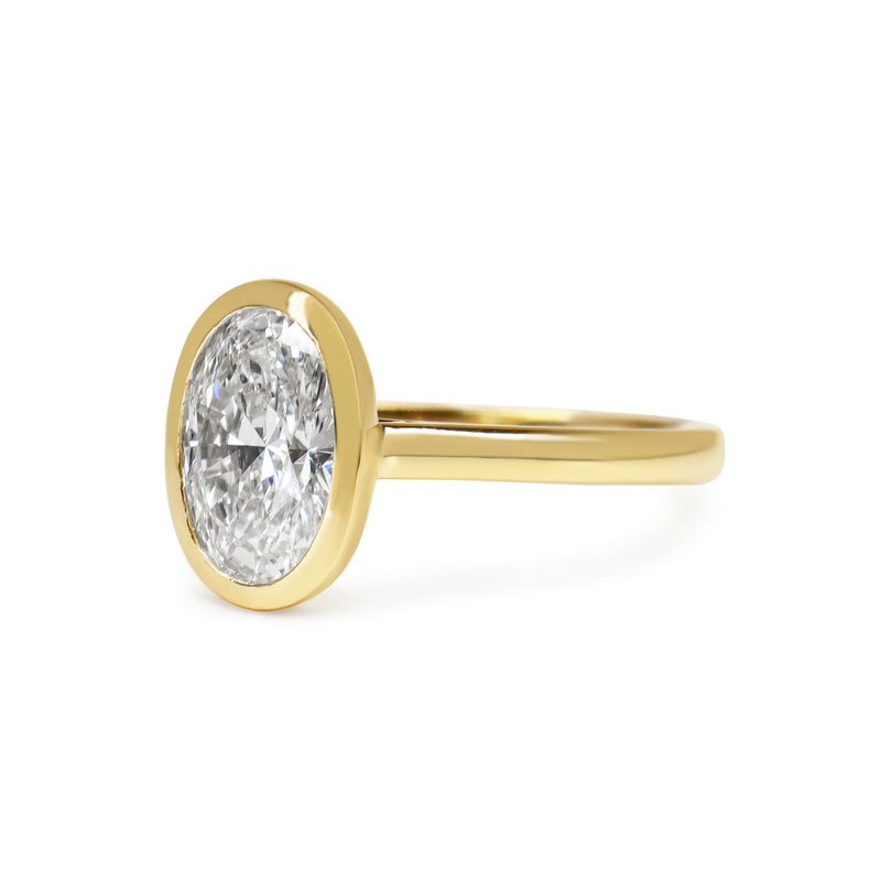 18ct Yellow Gold Bezel Set Oval Lab Grown Diamond Solitaire Ring