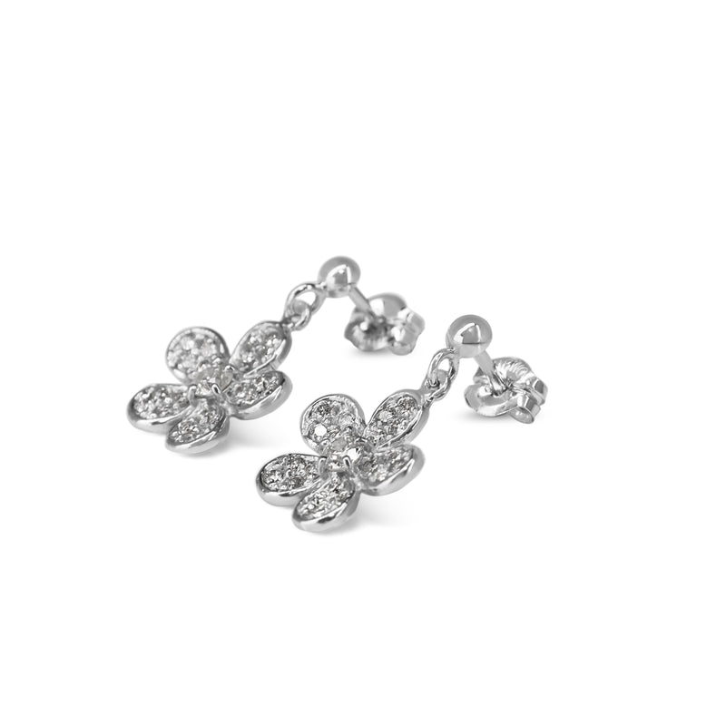 18ct White Gold Flower Drop Diamond Earrings