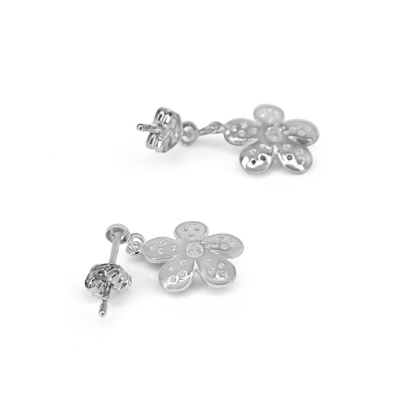 18ct White Gold Flower Drop Diamond Earrings