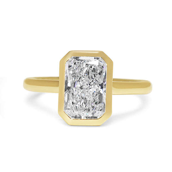 18ct Yellow Gold Bezel Set Radiant Cut Lab Grown Diamond Solitaire Ring