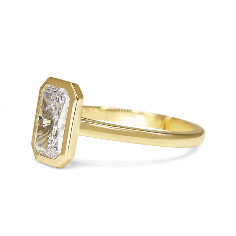 18ct Yellow Gold Bezel Set Radiant Cut Lab Grown Diamond Solitaire Ring