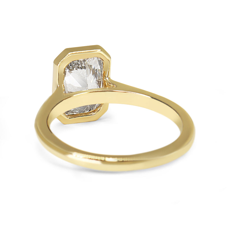 18ct Yellow Gold Bezel Set Radiant Cut Lab Grown Diamond Solitaire Ring