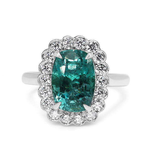 18ct White Gold Emerald and Diamond Daisy Ring