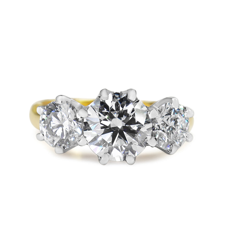 18ct Yellow and White Antique Style 3 Stone Lab Grown Diamond Ring