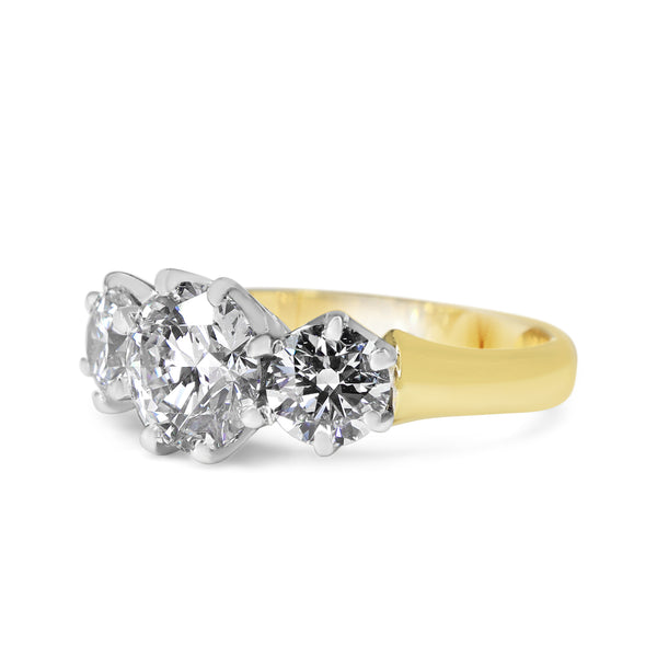 18ct Yellow and White Antique Style 3 Stone Lab Grown Diamond Ring