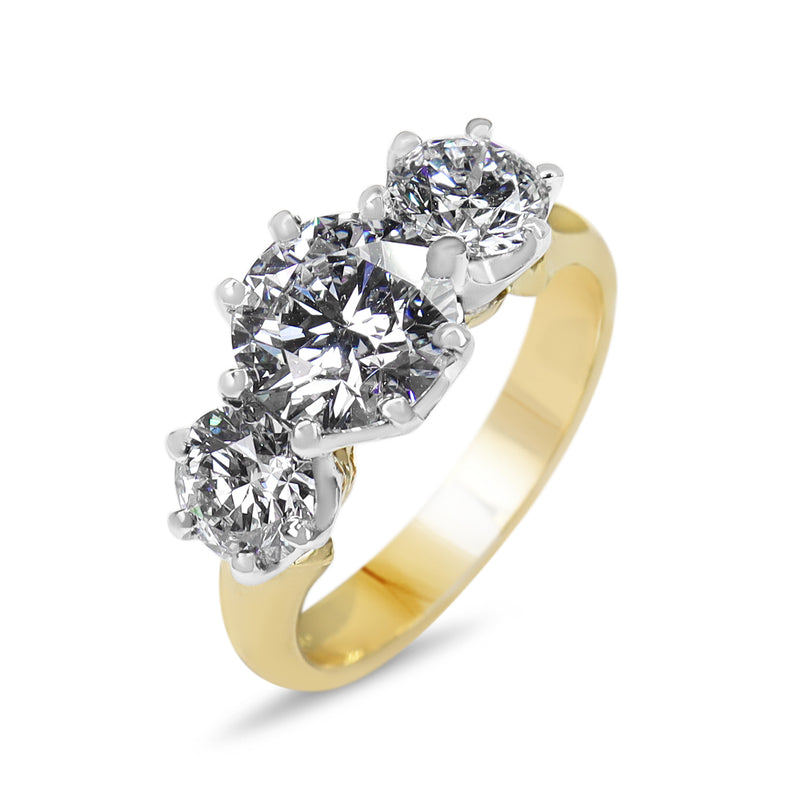 18ct Yellow and White Antique Style 3 Stone Lab Grown Diamond Ring
