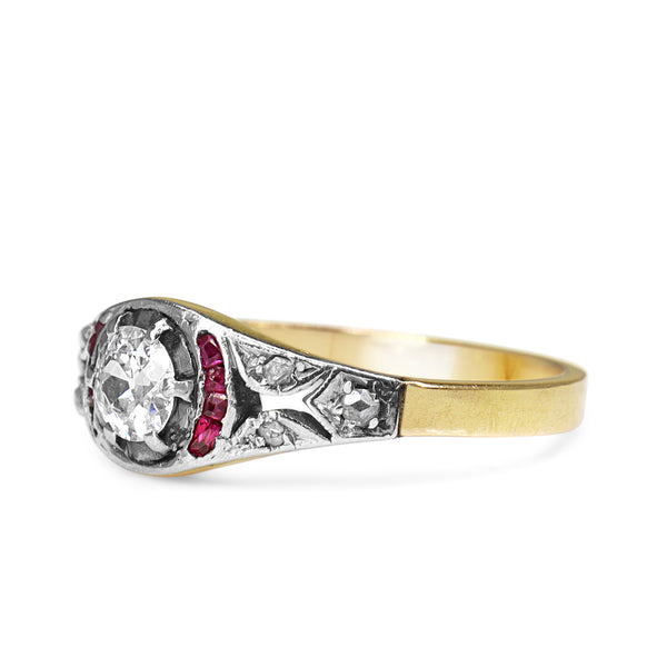 18ct Yellow and White Gold Antique Ruby and Old Cut Diamond Ring