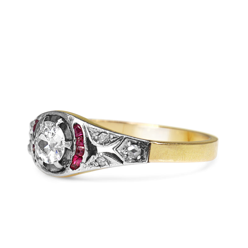18ct Yellow and White Gold Antique Ruby and Old Cut Diamond Ring