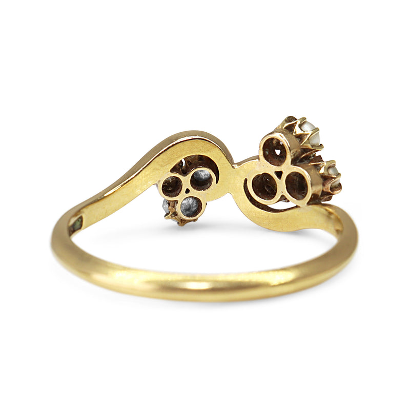 18ct Yellow Gold Antique Seed Pearl and Old Cut Diamond Ring