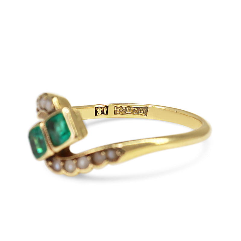 18ct Yellow Gold Emerald and Seed Pearl Antique Ring