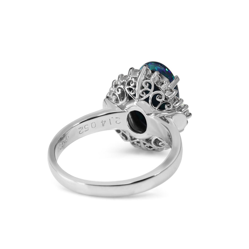 Platinum Opal and Diamond Vintage Ballerina Style Ring