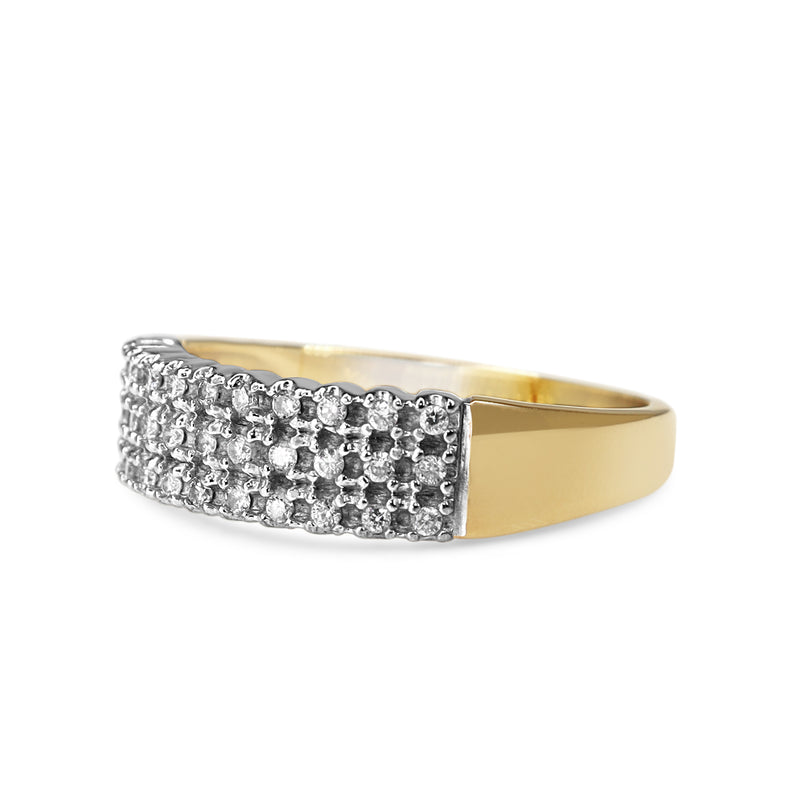 9ct Yellow and White Gold 3 Row Diamond Band Ring