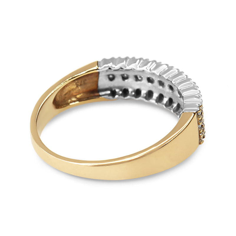 9ct Yellow and White Gold 3 Row Diamond Band Ring