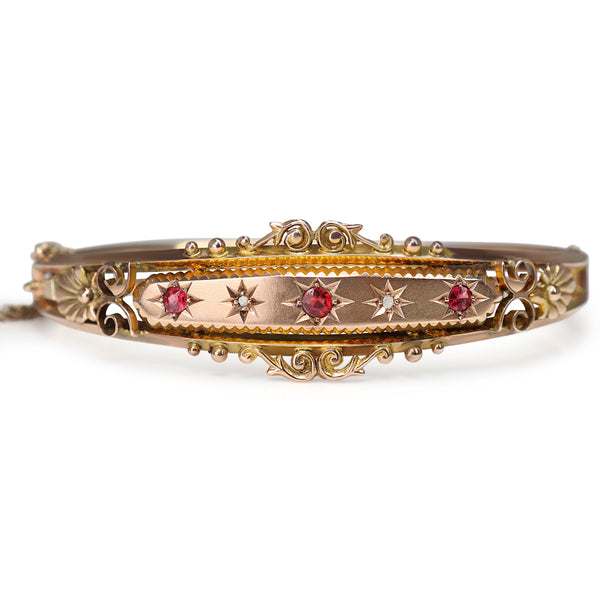 9ct Rose Gold Antique Garnet and Diamond Bangle
