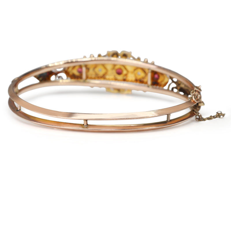 9ct Rose Gold Antique Garnet and Diamond Bangle