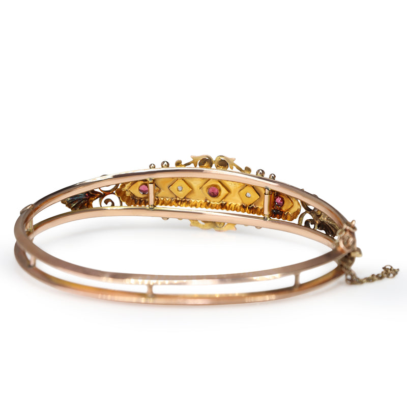 9ct Rose Gold Antique Garnet and Diamond Bangle