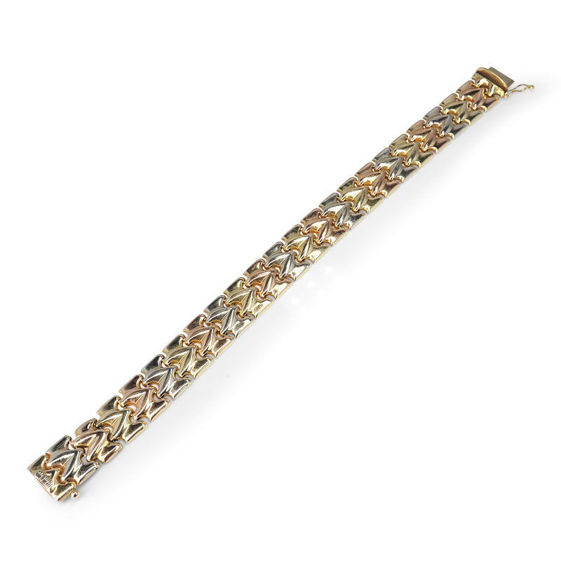 14ct Yellow, Rose and White 3 tone Fancy Link Bracelet