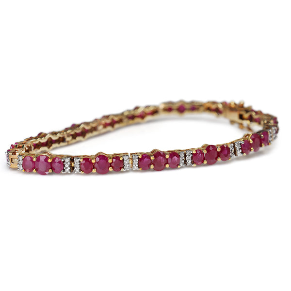 9ct Yellow and White Gold Ruby and Diamond Bracelet