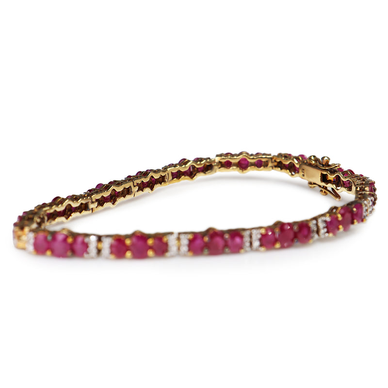 9ct Yellow and White Gold Ruby and Diamond Bracelet