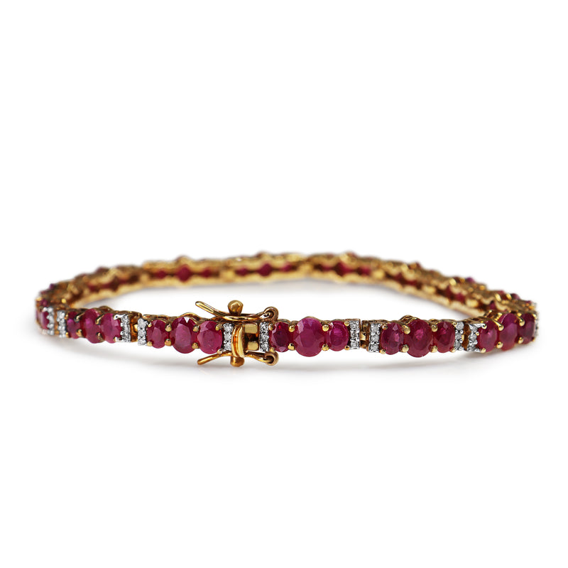 9ct Yellow and White Gold Ruby and Diamond Bracelet