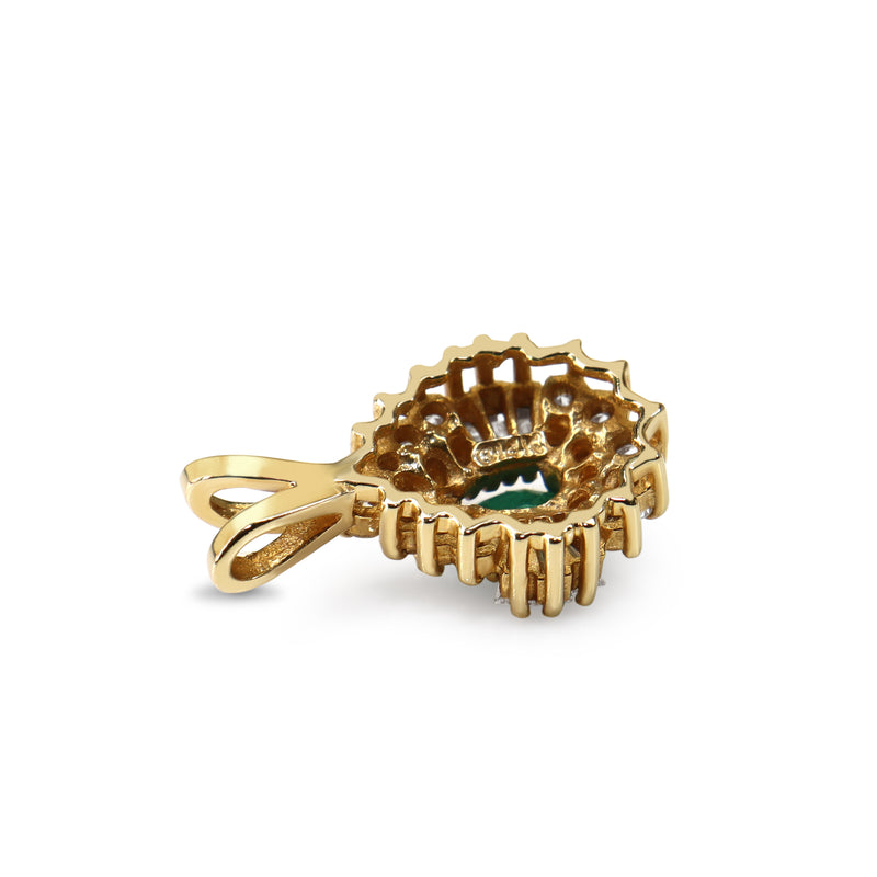 14ct Yellow Gold Emerald and Diamond Pear Shaped Pendant