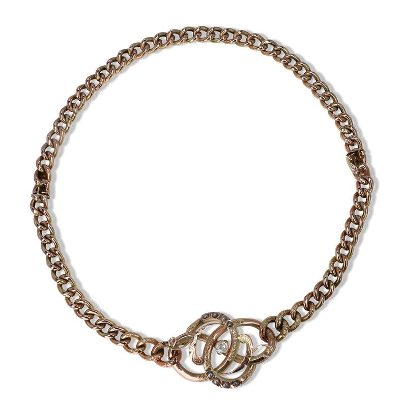 9ct Yellow/Rose Antique Old Cut Diamond and Seed Pearl Necklace / Bracelet