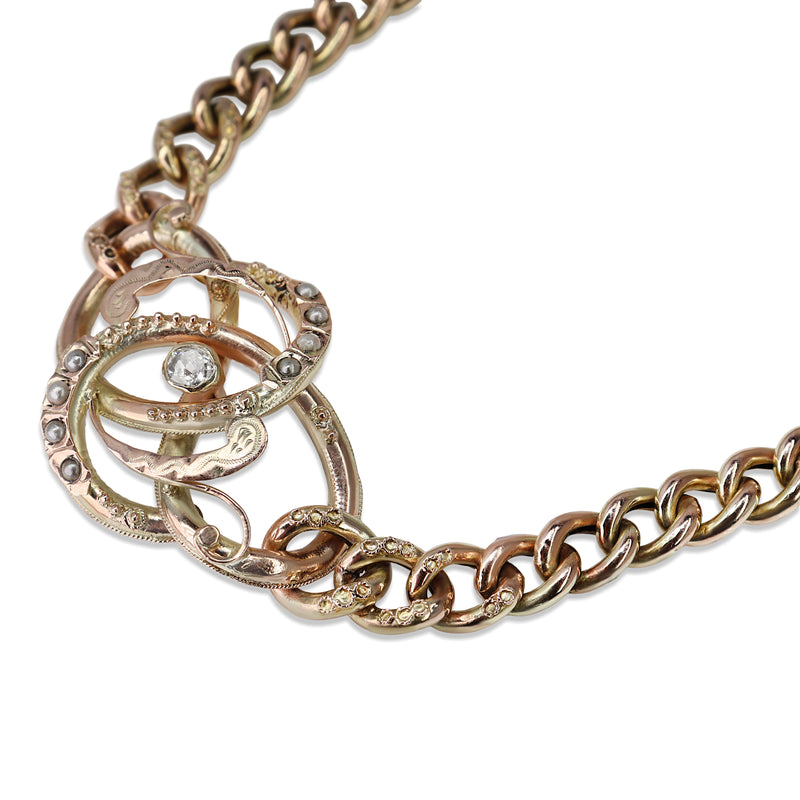 9ct Yellow/Rose Antique Old Cut Diamond and Seed Pearl Necklace / Bracelet