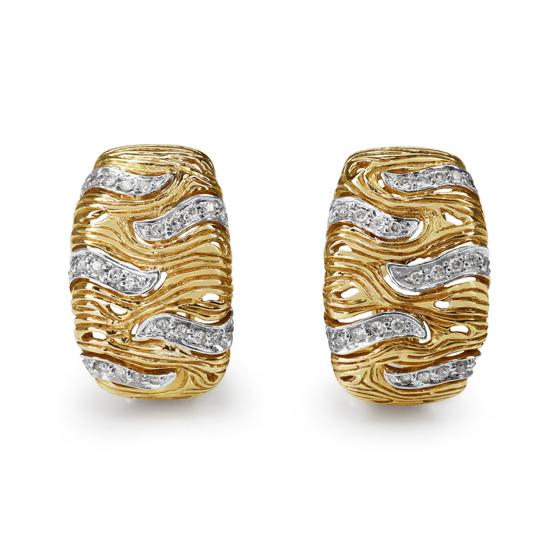 14ct Yellow and White Gold Diamond Swirl Engraved Earrings