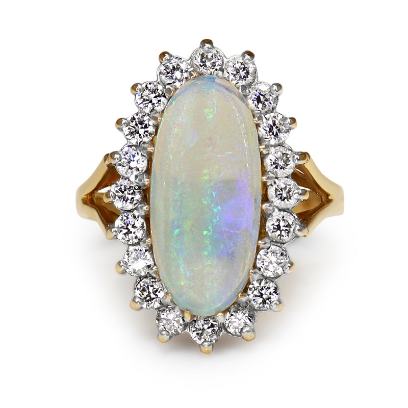 9ct Yellow and White Gold Opal and Diamond Halo Ring