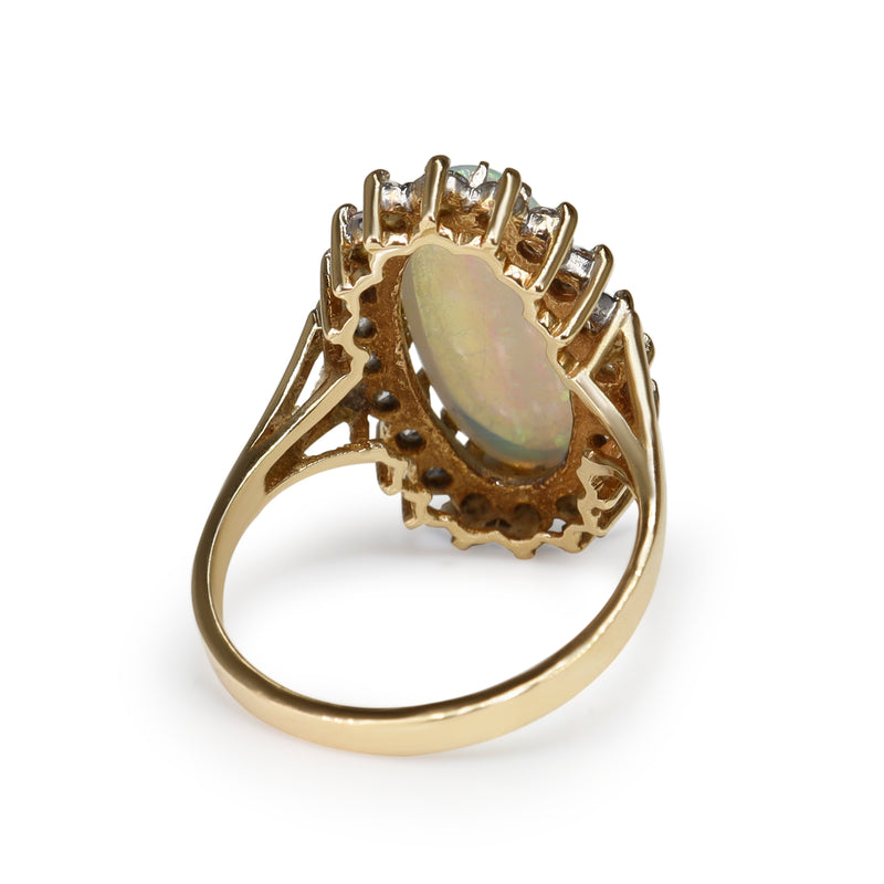 9ct Yellow and White Gold Opal and Diamond Halo Ring