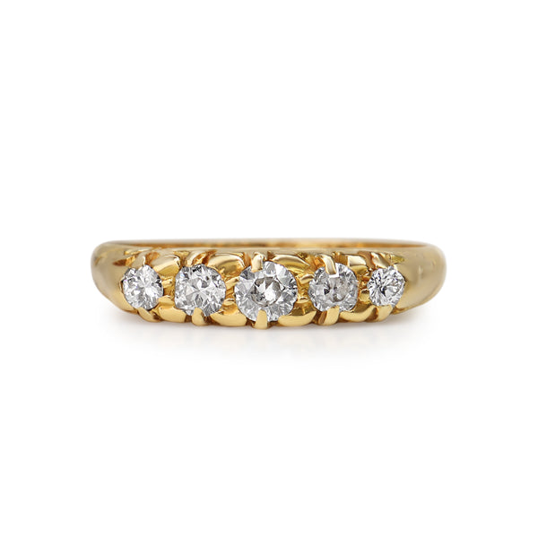 18ct Yellow Gold Antique Old Cut 5 Stone Diamond Ring