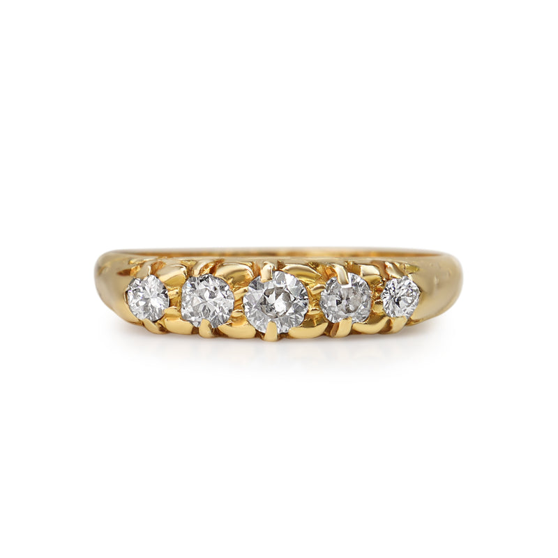 18ct Yellow Gold Antique Old Cut 5 Stone Diamond Ring