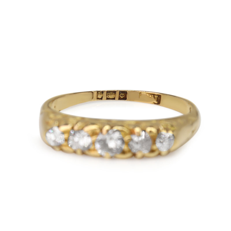 18ct Yellow Gold Antique Old Cut 5 Stone Diamond Ring