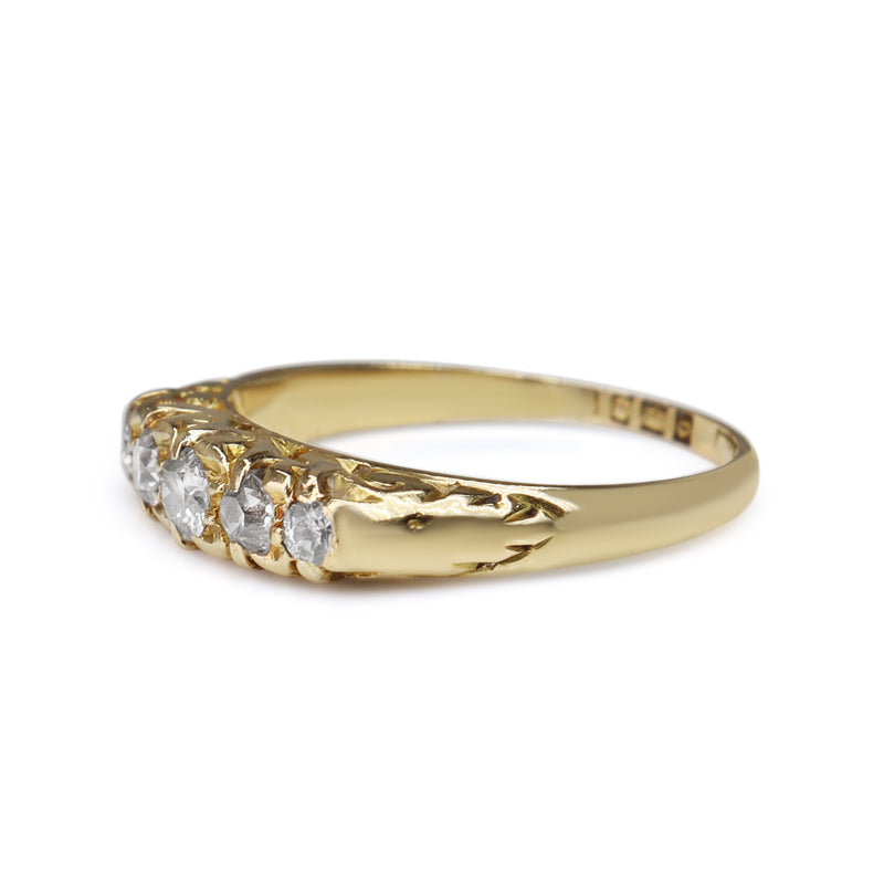 18ct Yellow Gold Antique Old Cut 5 Stone Diamond Ring