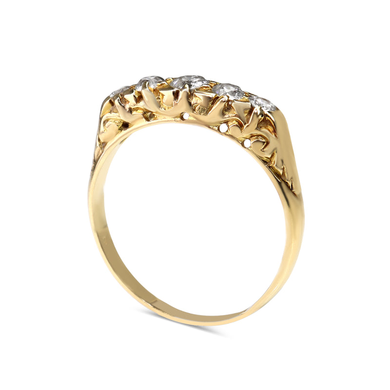 18ct Yellow Gold Antique Old Cut 5 Stone Diamond Ring