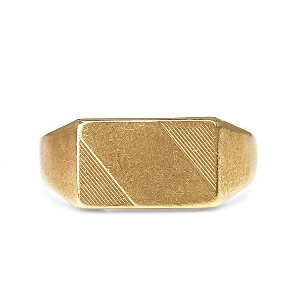 9ct Yellow Gold Etched Rectangle Signet Ring