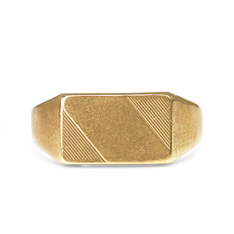9ct Yellow Gold Etched Rectangle Signet Ring