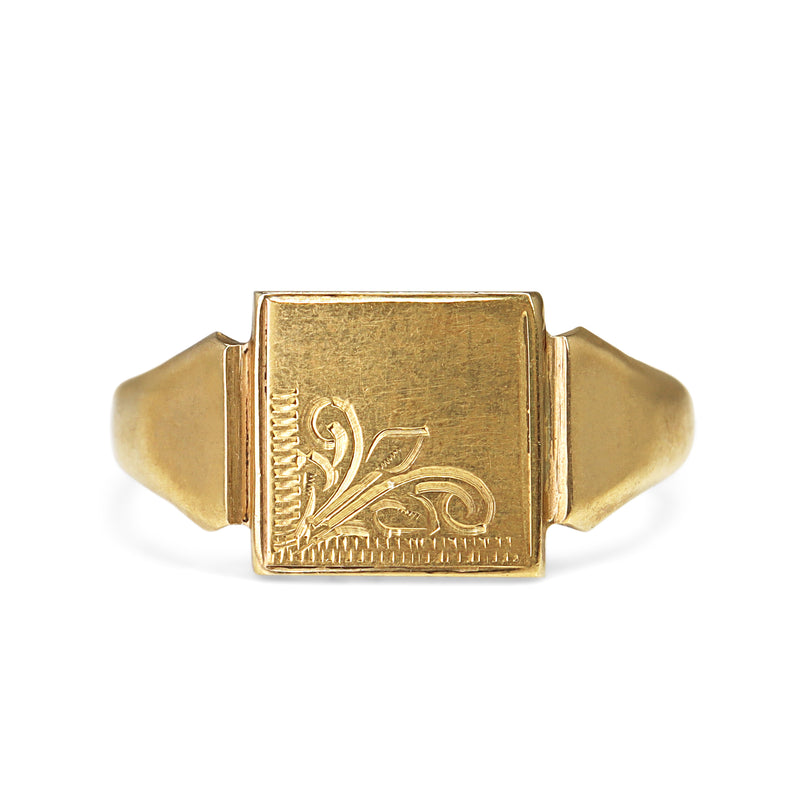 9ct Yellow Gold Square Engraved Signet Ring