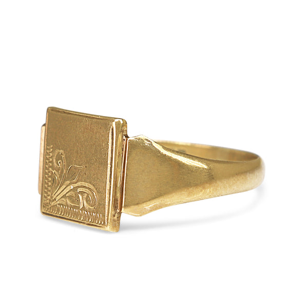 9ct Yellow Gold Square Engraved Signet Ring